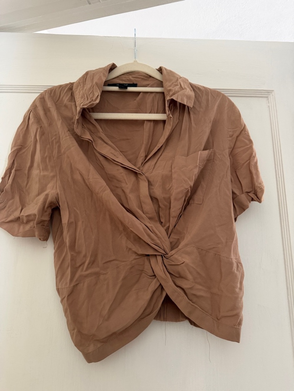 Forever 21 Twist-Front Short-Sleeve Blouse - Brown